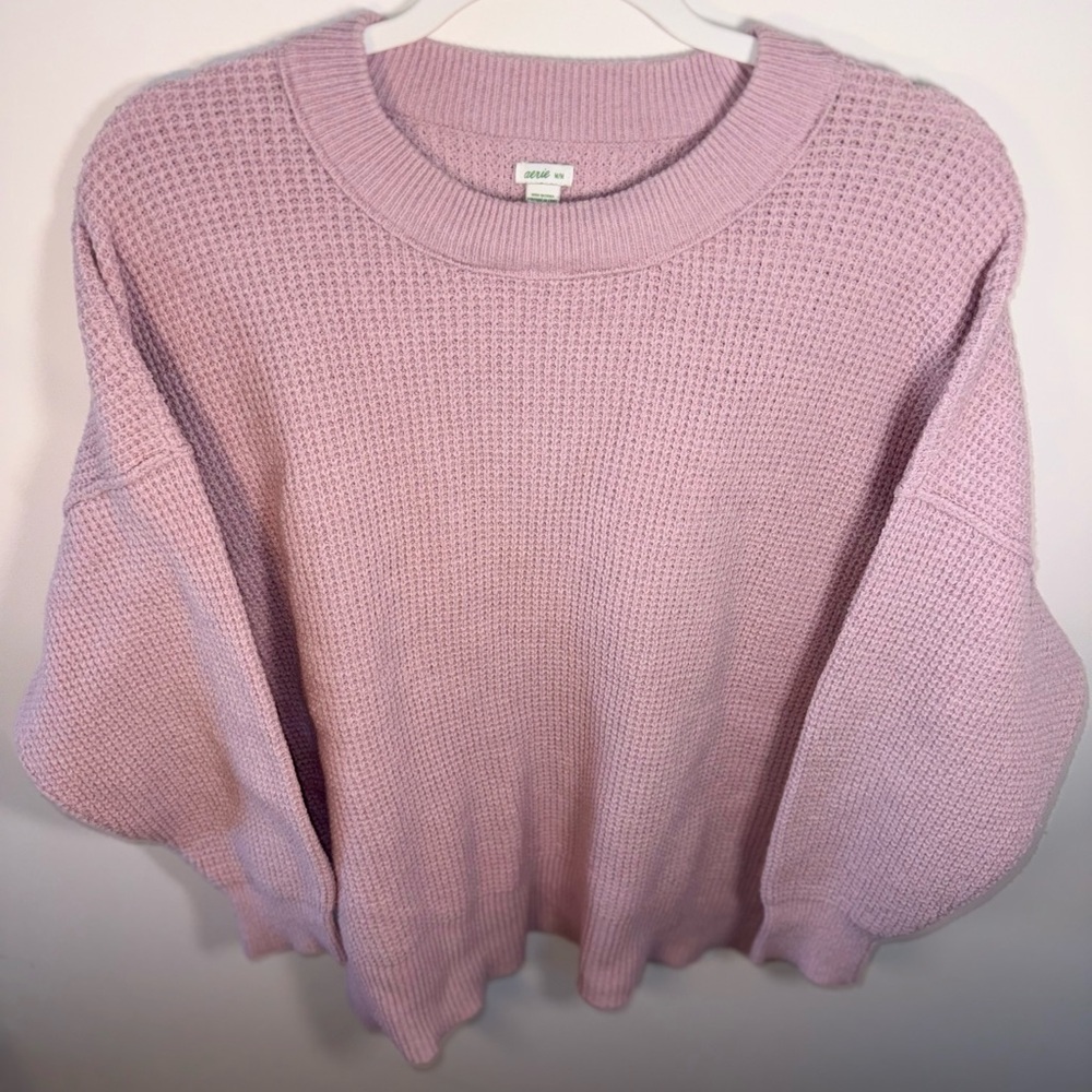 Aerie Women’s Pink Pullover Crew Neck Waffle Knit Sweater size Medium - Picture 2 of 14